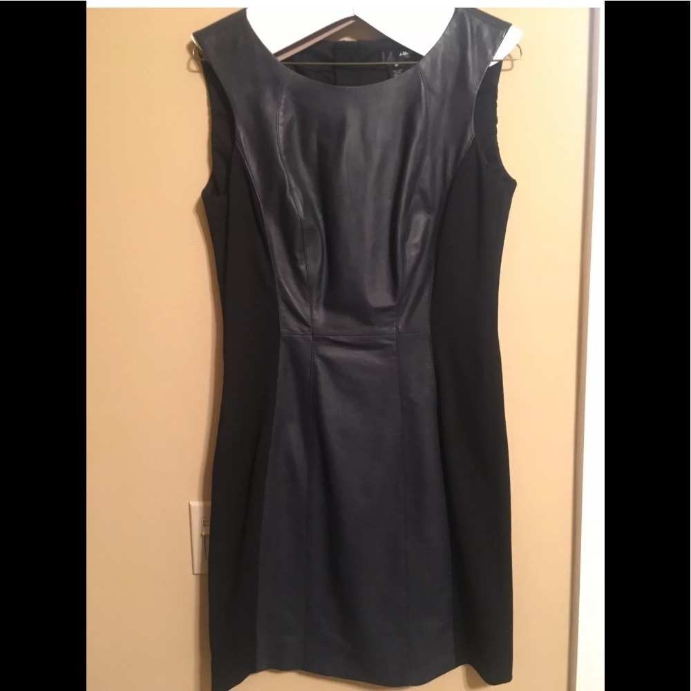 AQUA Navy leather panel dress Medium